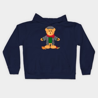 Fall Teddy Bear in the Leaves Kids Hoodie